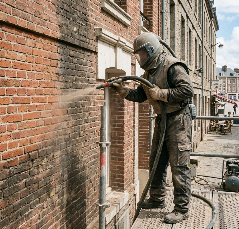 Sablage de façade d'une maison au Havre, résultat avant après